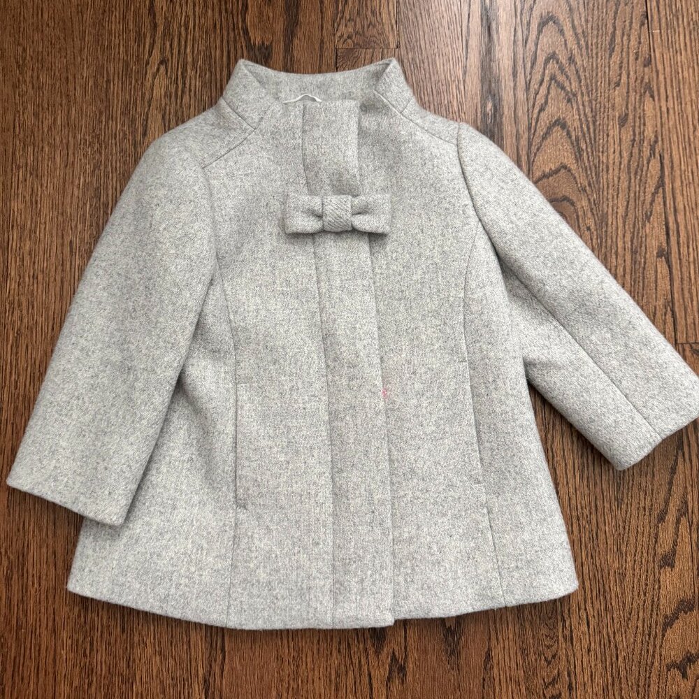 J.Crew Girls’ Gray Wool Dress Coat with Bow Detail - 2T - Gray